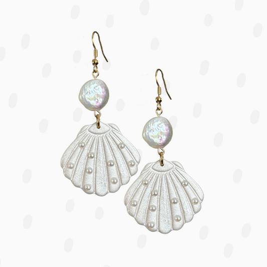 Large Seashell Pearl Dangle - Polymer Clay