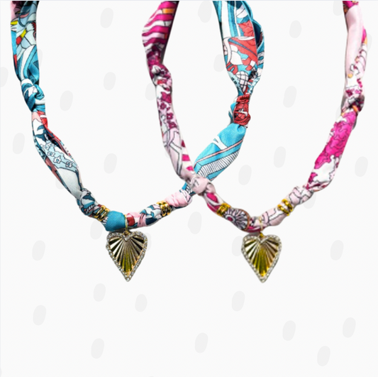 Small Heart Burst Pendant Scarf Necklace