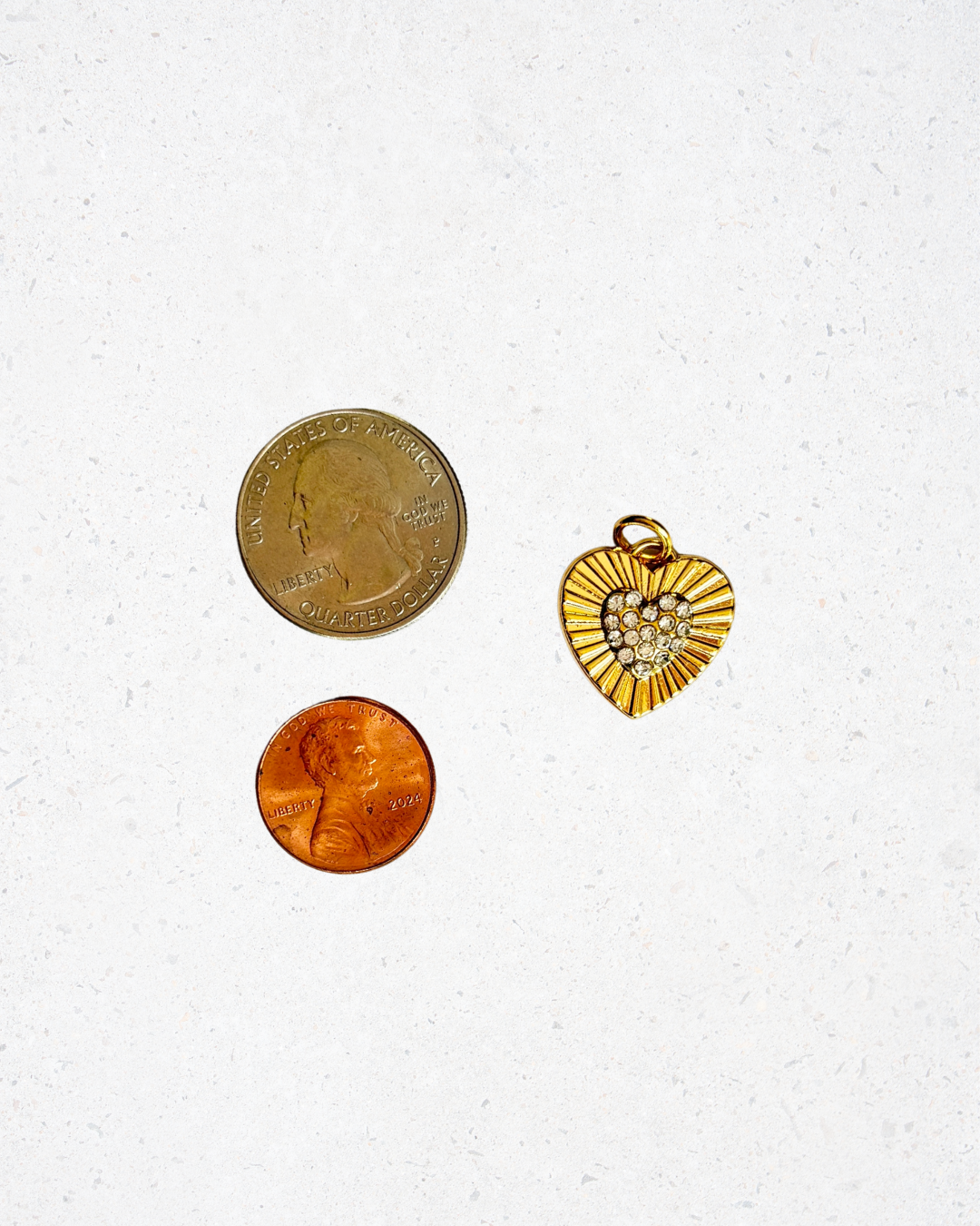 14K Gold Plated Heart Charm with Gemstones
