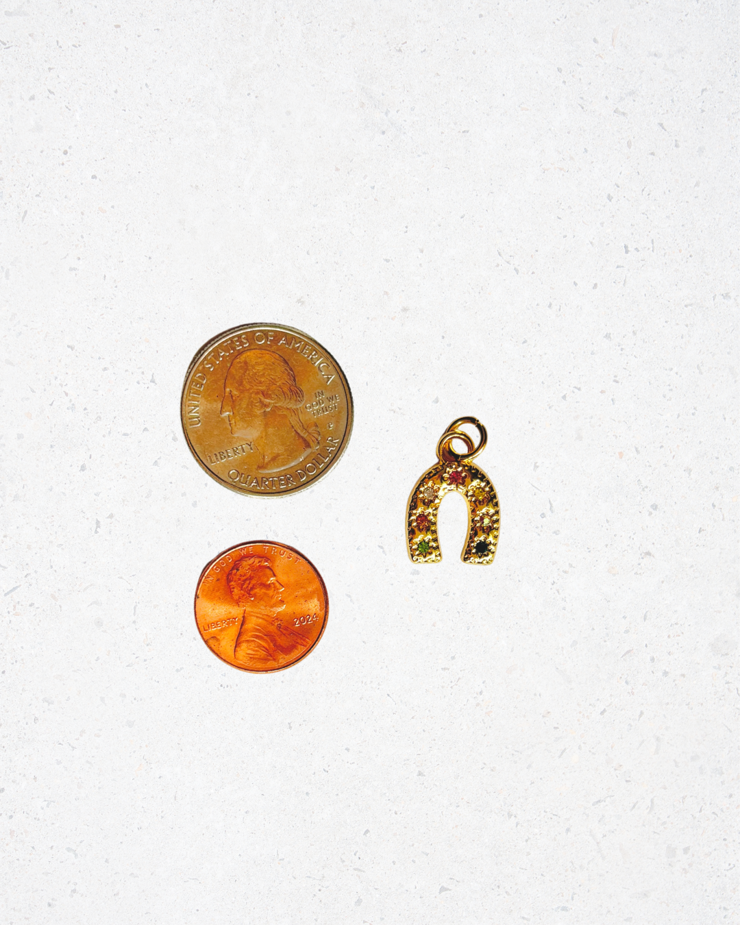 14K Gold Plated Gemstone Horseshoe Charm