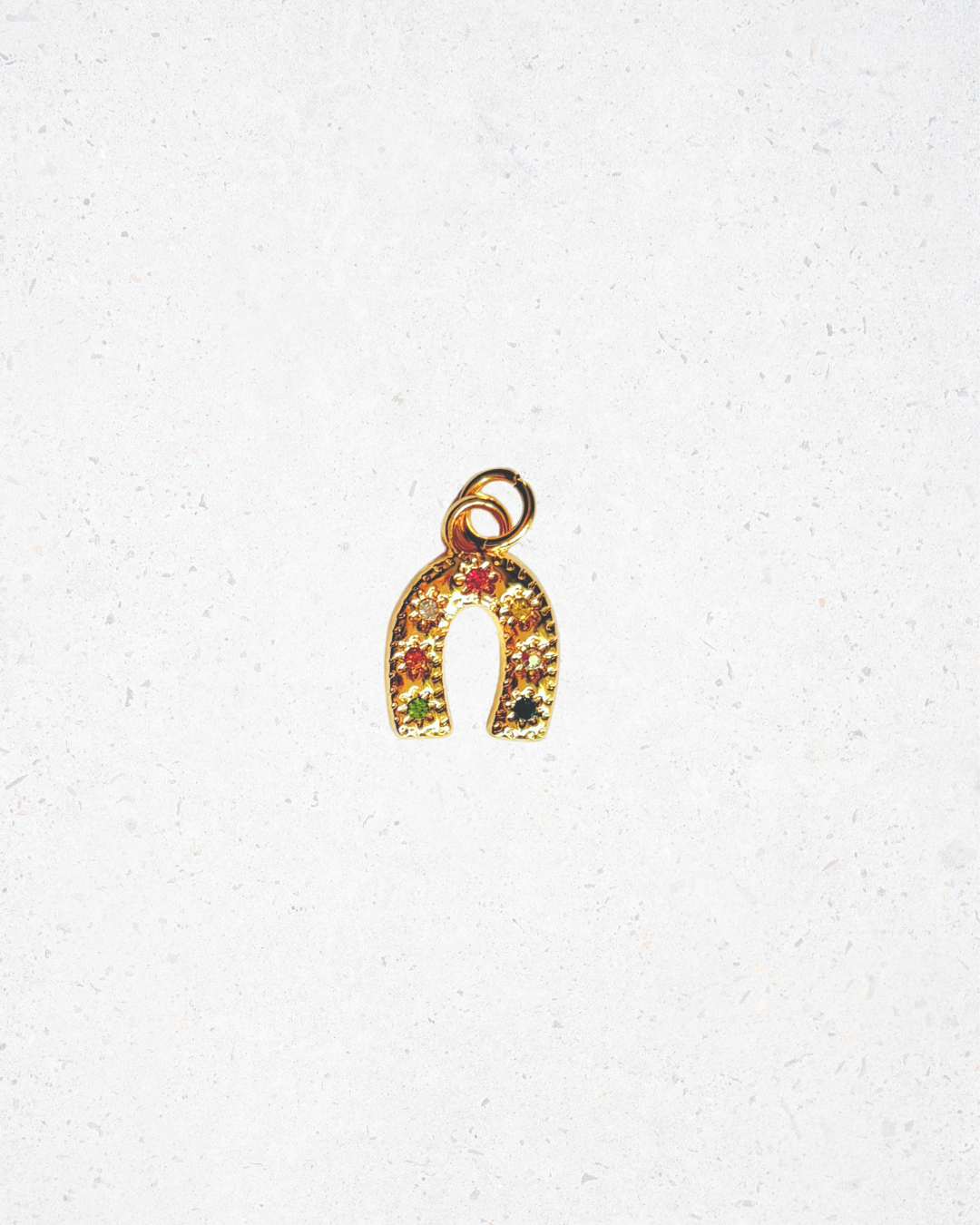 14K Gold Plated Gemstone Horseshoe Charm