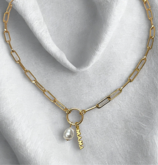 'Mama' Pearl Charm Necklace