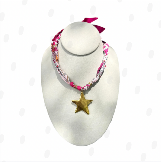 Large Golden Star Pendant Scarf Necklace
